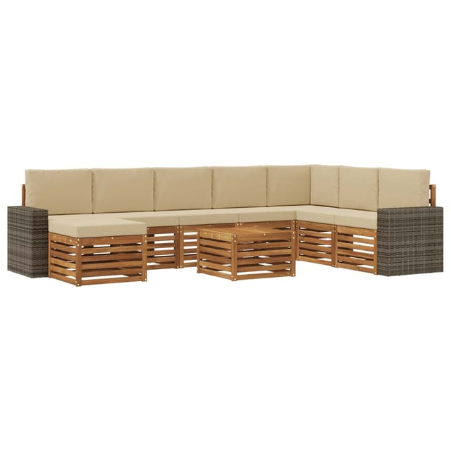 vidaXL Outdoor-Sofagarnitur mit Kissen 9 Stk Natur und Beige 3384759