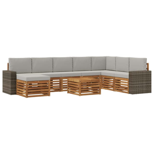 vidaXL Outdoor-Sofagarnitur mit Kissen 9 Stk Natur und Hellgrau 3384757