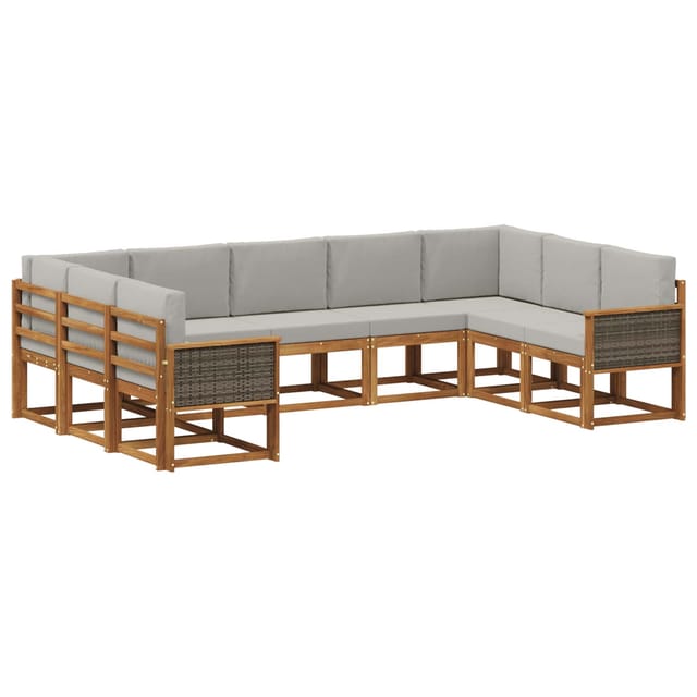 vidaXL Outdoor-Sofagarnitur mit Kissen 9 Stk Natur und Hellgrau 3385527