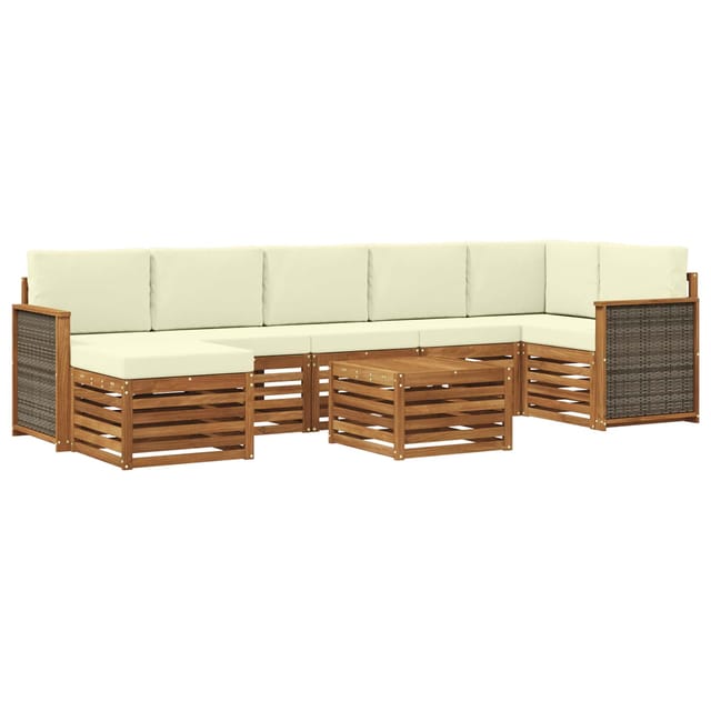 vidaXL Outdoor-Sofagarnitur mit Kissen 7 Stk Natur und Creme 3384646