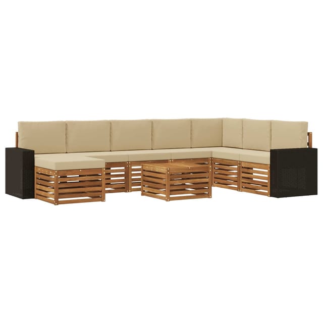 vidaXL Outdoor-Sofagarnitur mit Kissen 9 Stk Natur und Beige 3384754