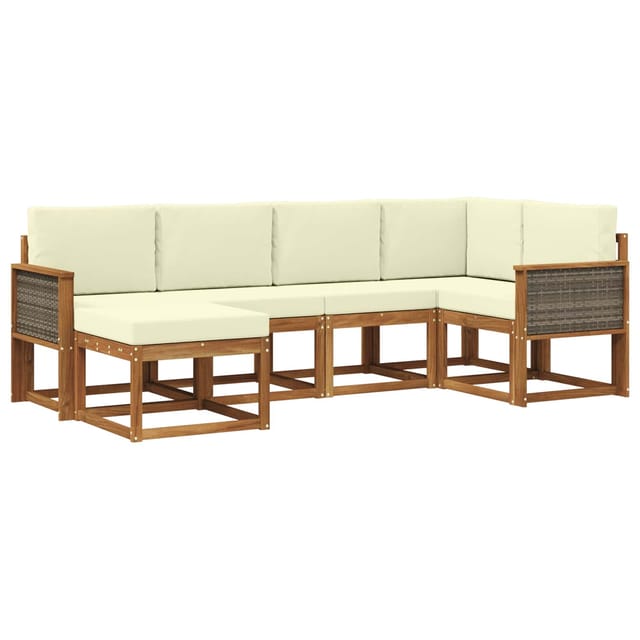 vidaXL Outdoor-Sofagarnitur mit Kissen 6 Stk Natur und Creme Polyester 3385346