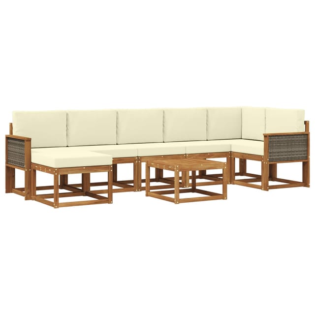 vidaXL Outdoor-Sofagarnitur mit Kissen 8 Stk Natur und Creme Polyester 3385406