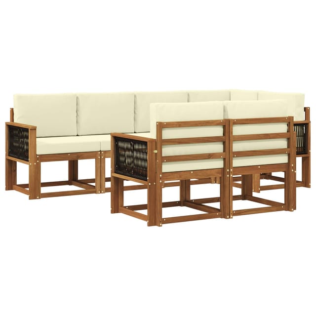 vidaXL Outdoor-Sofagarnitur mit Kissen 7 Stk Natur und Creme Polyester 3385291