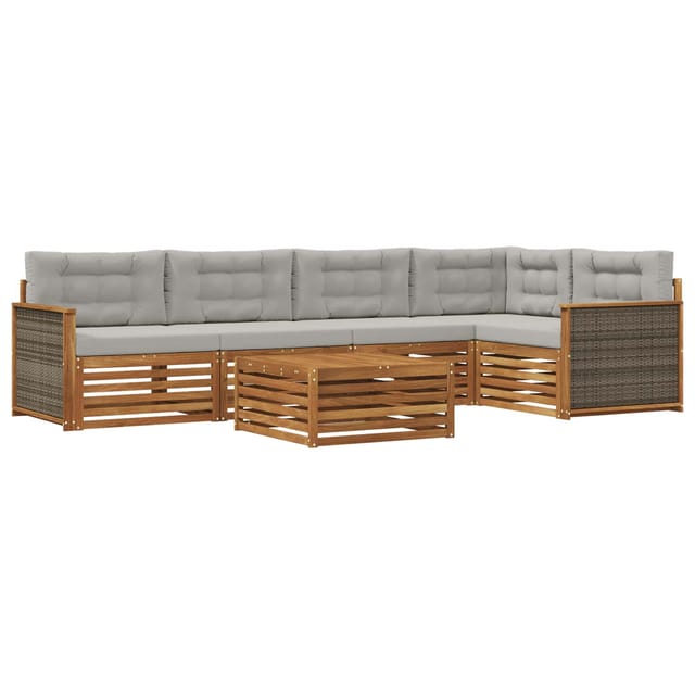 vidaXL Outdoor-Sofagarnitur mit Kissen 6 Stk Natur und Hellgrau 3383379