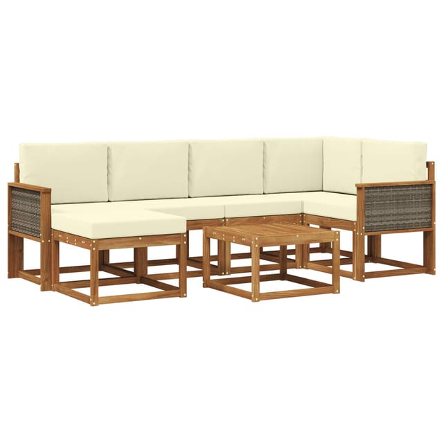 vidaXL Outdoor-Sofagarnitur 7 Stk Natur und Creme Massivholz Akazie 3385366