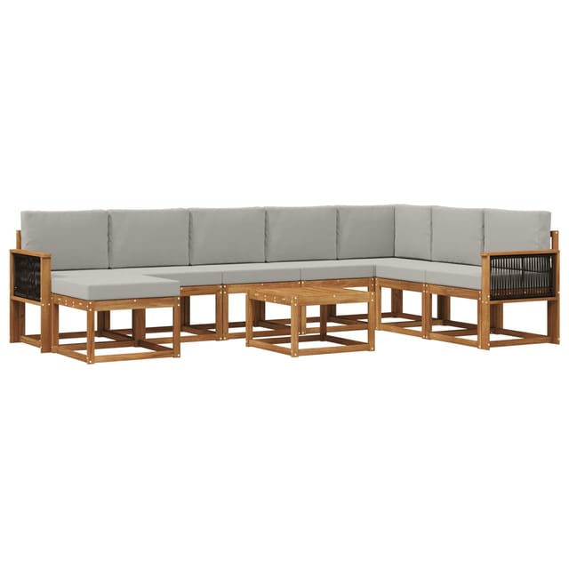 vidaXL Outdoor-Sofagarnitur mit Kissen 9 Stk Natur und Hellgrau 3385472