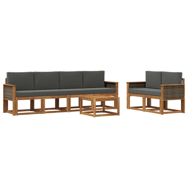 vidaXL Outdoor-Sofagarnitur mit Kissen 6 Stk Natur und Anthrazit 3385008