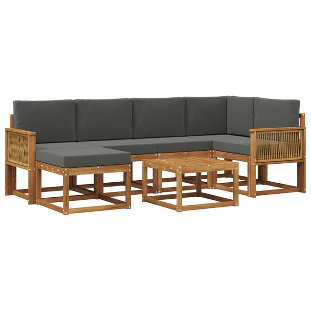 vidaXL Outdoor-Sofagarnitur mit Kissen 7 Stk Natur und Anthrazit 3385378