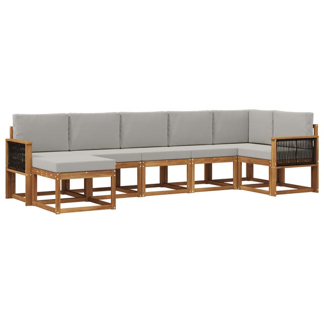 vidaXL Outdoor-Sofagarnitur 7 Stk Natur und Hellgrau Polyester 3385392
