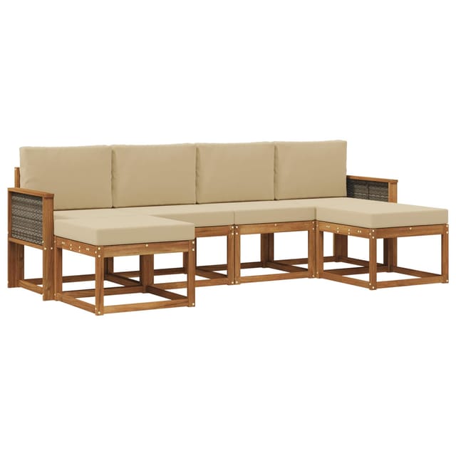 vidaXL Outdoor-Sofagarnitur mit Kissen 6 Stk Natur und Beige Polyester 3385429