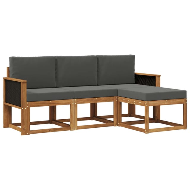 vidaXL Outdoor-Sofagarnitur mit Kissen 4 Stk Natur und Anthrazit 3385103