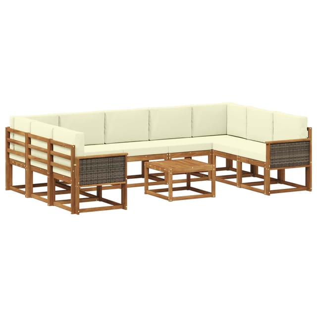 vidaXL Outdoor-Sofagarnitur 10 Stk Natur und Creme Massivholz Akazie 3385546