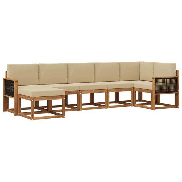 vidaXL Outdoor-Sofagarnitur mit Kissen 7 Stk Natur und Beige Polyester 3385394