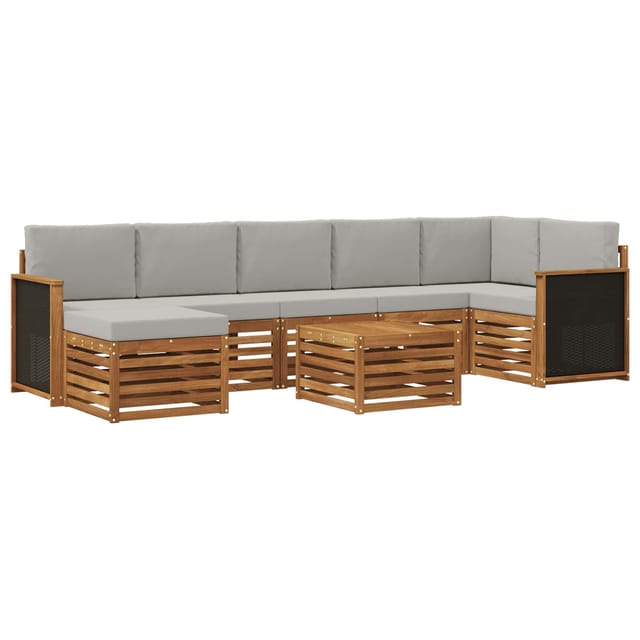 vidaXL Outdoor-Sofagarnitur mit Kissen 7 Stk Natur und Hellgrau 3384642