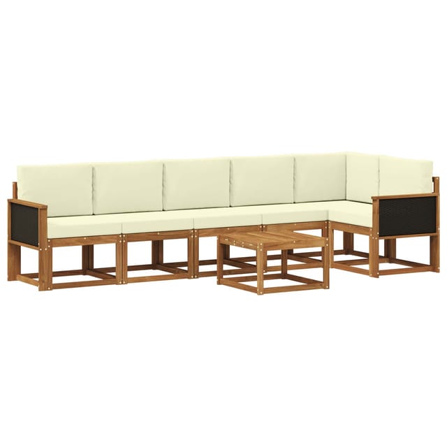vidaXL Outdoor-Sofagarnitur mit Kissen 7 Stk Natur und Creme Polyester 3385261