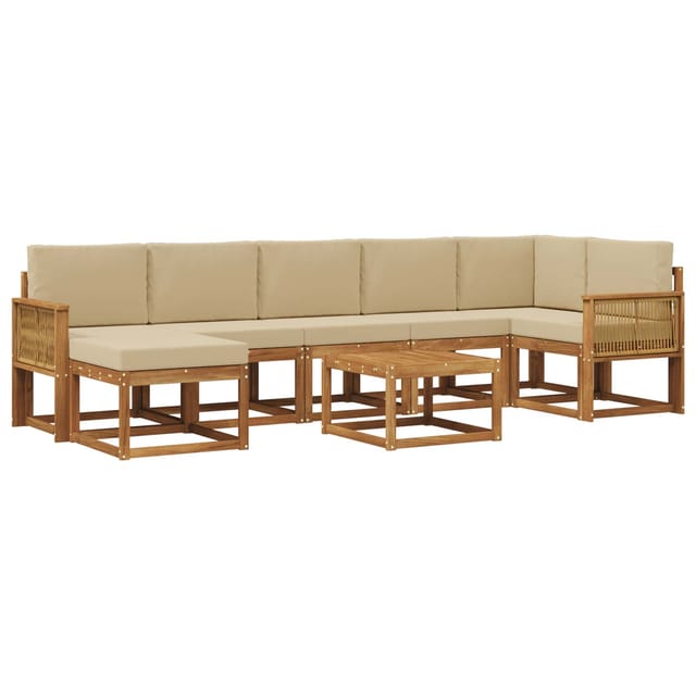 vidaXL Outdoor-Sofagarnitur mit Kissen 8 Stk Natur und Beige Polyester 3385419