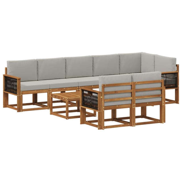 vidaXL Outdoor-Sofagarnitur 9 Stk Natur und Hellgrau Polyester 3385332