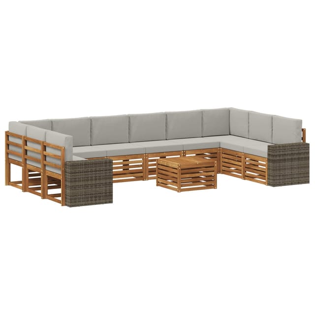 vidaXL Outdoor-Sofagarnitur 11 Stk Natur und Hellgrau Polyester 3384937