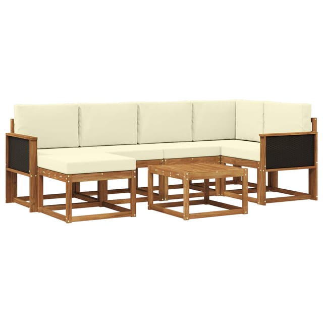 vidaXL Outdoor-Sofagarnitur 7 Stk Natur und Creme Massivholz Akazie 3385361