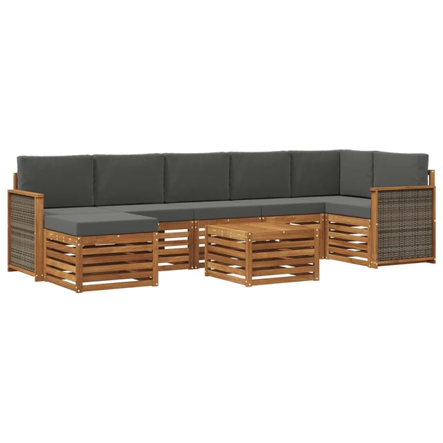 vidaXL Outdoor-Sofagarnitur mit Kissen 7 Stk Natur und Anthrazit 3384648
