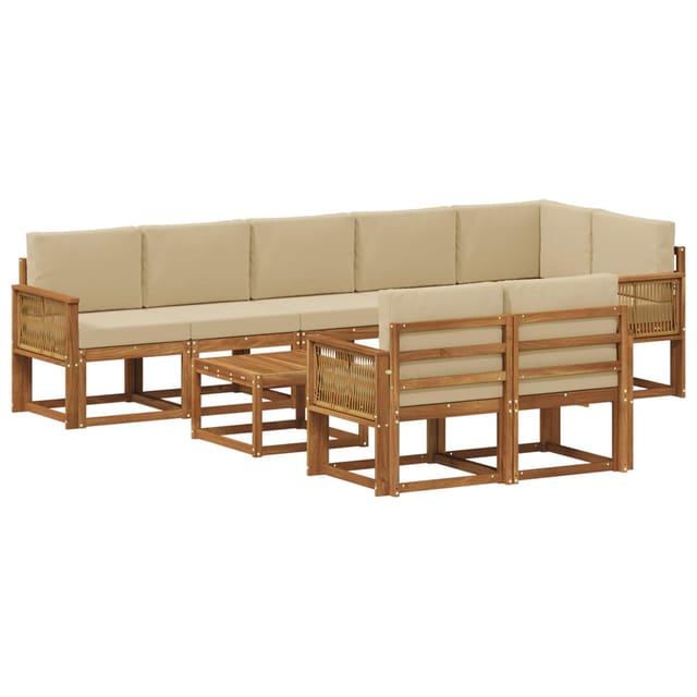 vidaXL Outdoor-Sofagarnitur mit Kissen 9 Stk Natur und Beige Polyester 3385339
