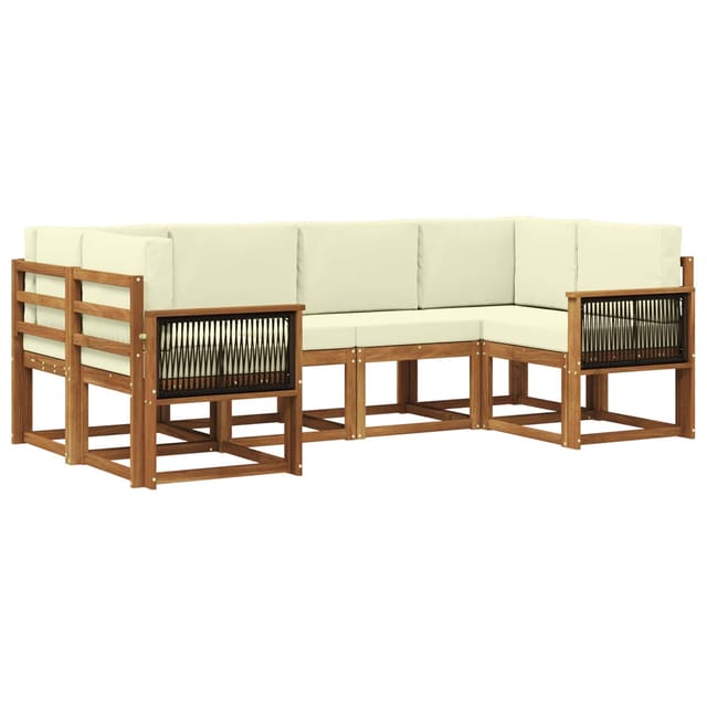 vidaXL Outdoor-Sofagarnitur 6 Stk Natur und Creme Massivholz Akazie 3385491