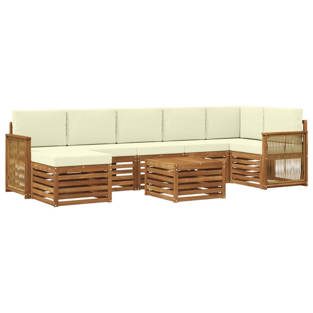vidaXL Outdoor-Sofagarnitur mit Kissen 7 Stk Natur und Creme 3384656