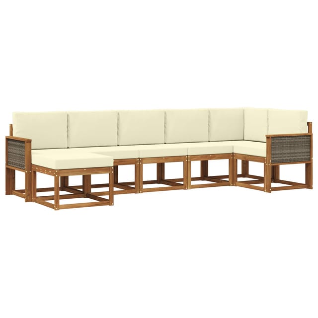 vidaXL Outdoor-Sofagarnitur mit Kissen 7 Stk Natur und Creme Polyester 3385386