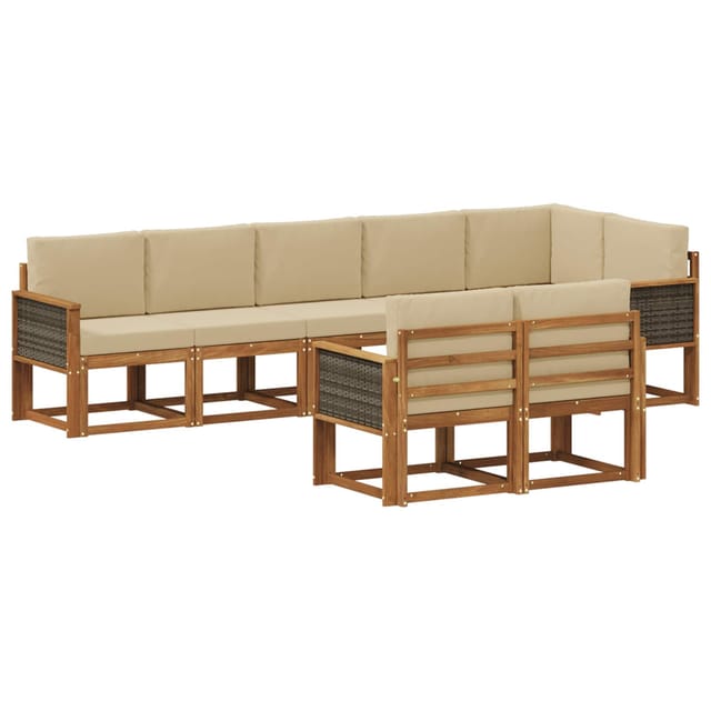 vidaXL Outdoor-Sofagarnitur mit Kissen 8 Stk Natur und Beige Polyester 3385309