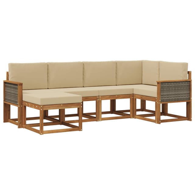 vidaXL Outdoor-Sofagarnitur mit Kissen 6 Stk Natur und Beige Polyester 3385349