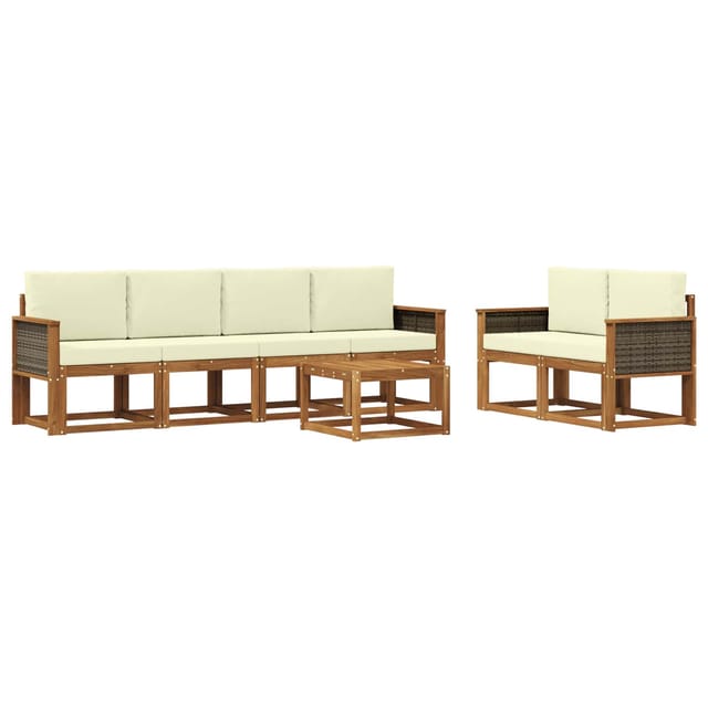 vidaXL Outdoor-Sofagarnitur mit Kissen 6 Stk Natur und Creme 3385006