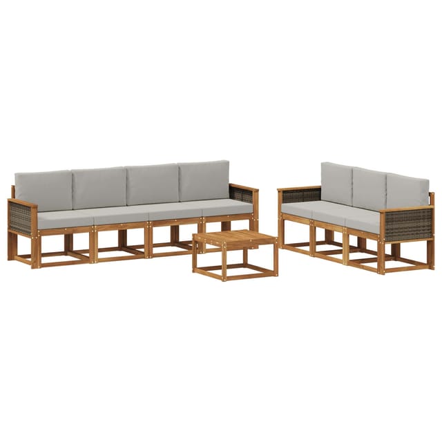 vidaXL Outdoor-Sofagarnitur mit Kissen 7 Stk Natur und Hellgrau 3385047