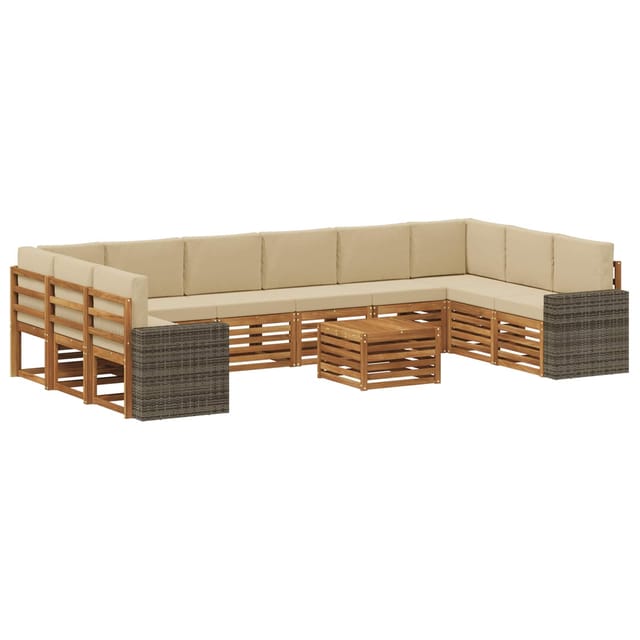 vidaXL Outdoor-Sofagarnitur 11 Stk Natur und Beige Polyester 3384939