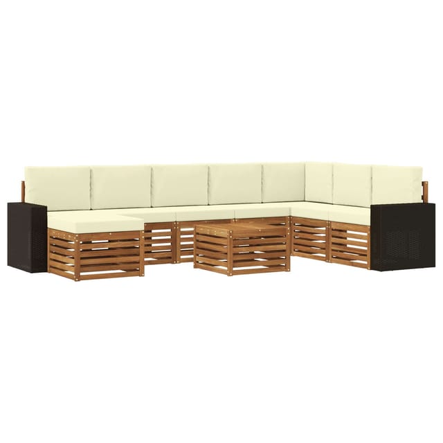 vidaXL Outdoor-Sofagarnitur mit Kissen 9 Stk Natur und Creme 3384751