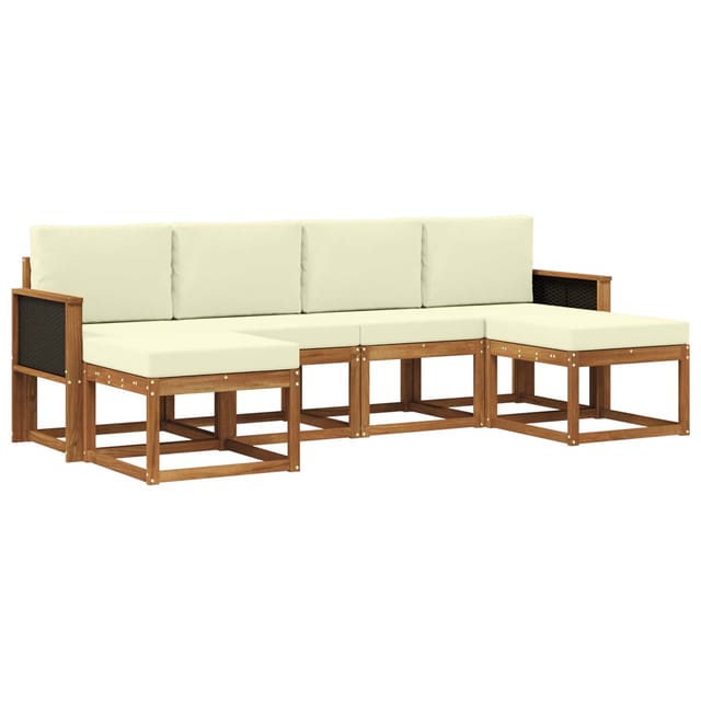 vidaXL Outdoor-Sofagarnitur mit Kissen 6 Stk Natur und Creme Polyester 3385421