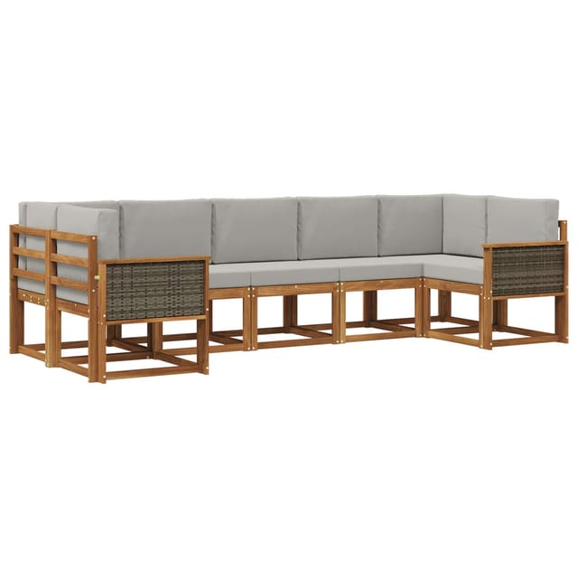 vidaXL Outdoor-Sofagarnitur mit Kissen 7 Stk Natur und Hellgrau 3385507