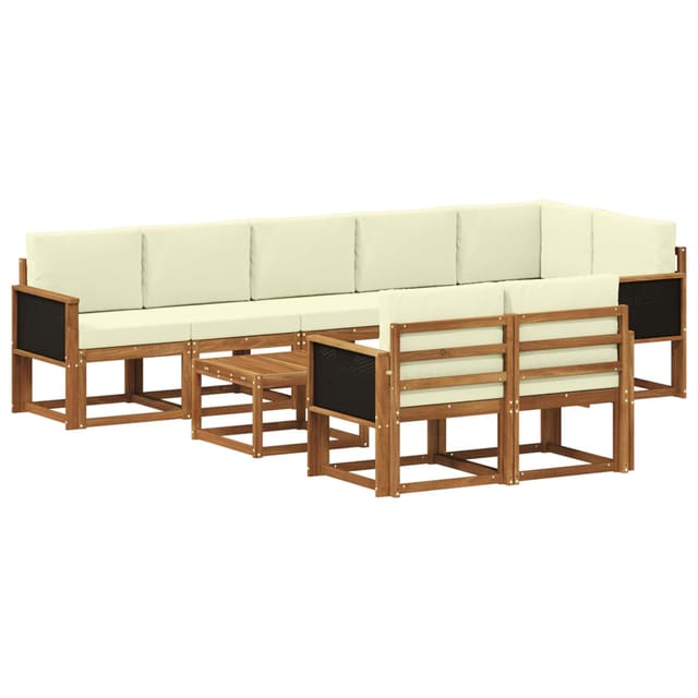 vidaXL Outdoor-Sofagarnitur mit Kissen 9 Stk Natur und Creme Polyester 3385321