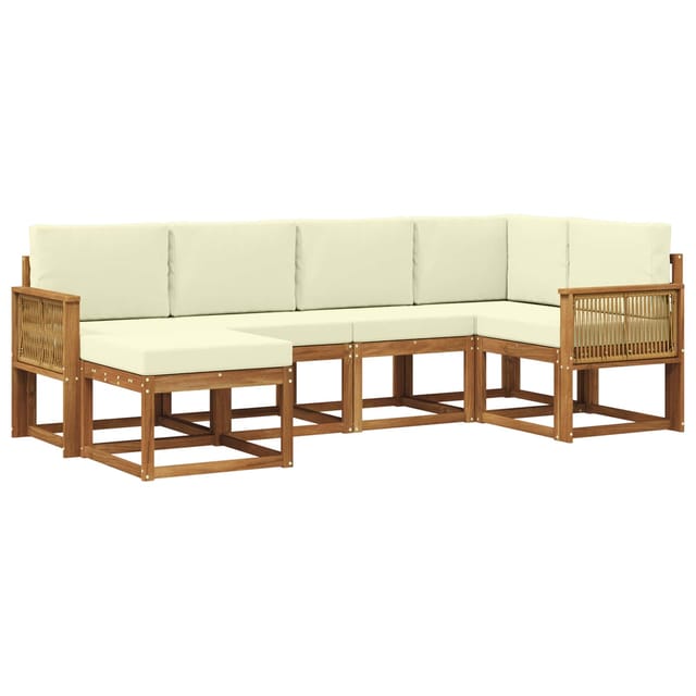 vidaXL Outdoor-Sofagarnitur mit Kissen 6 Stk Natur und Creme Polyester 3385356