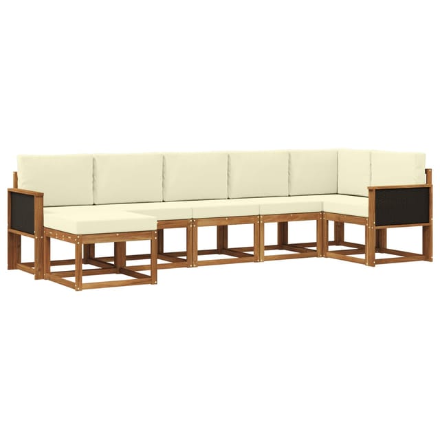 vidaXL Outdoor-Sofagarnitur mit Kissen 7 Stk Natur und Creme Polyester 3385381