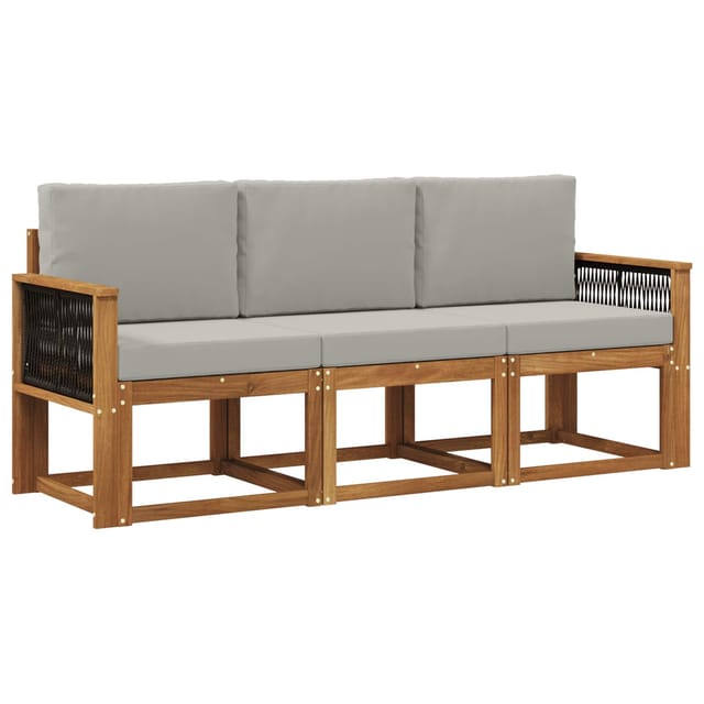 vidaXL Outdoor-Sofagarnitur mit Kissen 3 Stk Natur und Hellgrau 3384952
