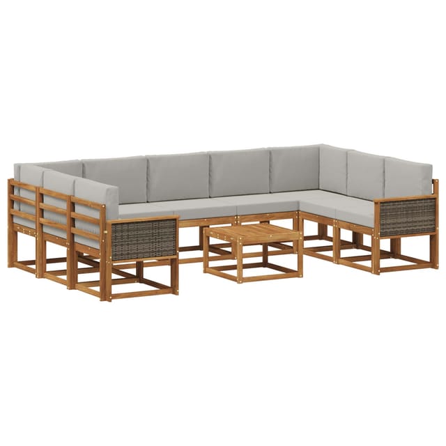 vidaXL Outdoor-Sofagarnitur mit Kissen 10 Stk Natur und Hellgrau 3385547
