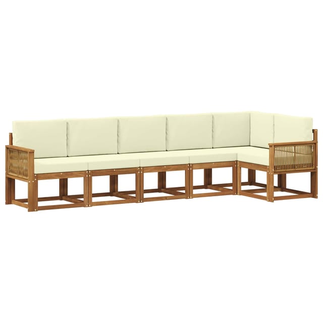 vidaXL Outdoor-Sofagarnitur mit Kissen 6 Stk Natur und Creme Polyester 3385256