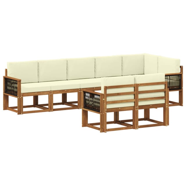 vidaXL Outdoor-Sofagarnitur mit Kissen 8 Stk Natur und Creme Polyester 3385311