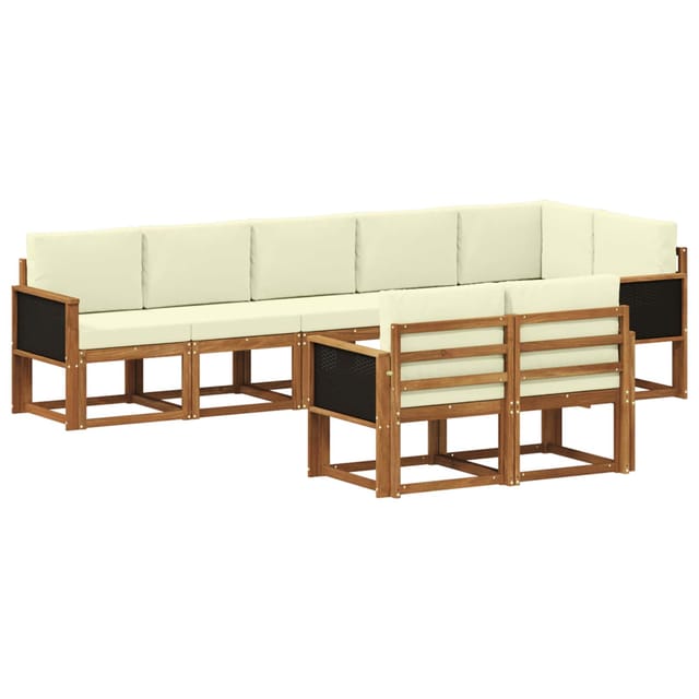 vidaXL Outdoor-Sofagarnitur mit Kissen 8 Stk Natur und Creme Polyester 3385301