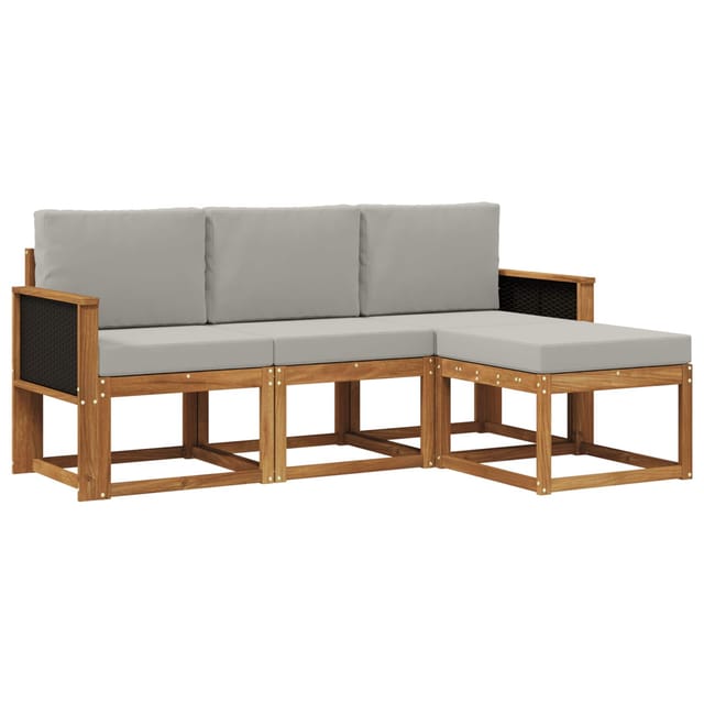 vidaXL Outdoor-Sofagarnitur mit Kissen 4 Stk Natur und Hellgrau 3385102
