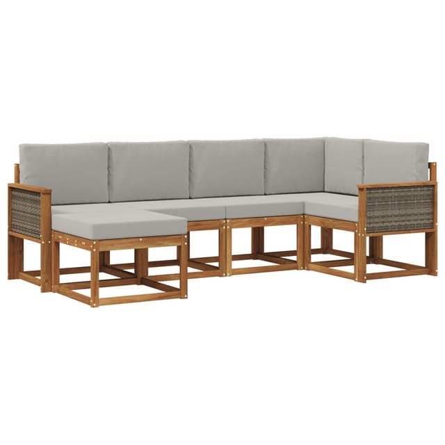 vidaXL Outdoor-Sofagarnitur 6 Stk Natur und Hellgrau Polyester 3385347