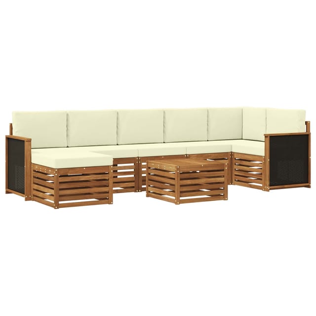 vidaXL Outdoor-Sofagarnitur mit Kissen 7 Stk Natur und Creme 3384641