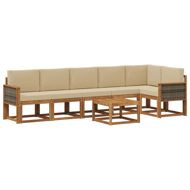 vidaXL Outdoor-Sofagarnitur mit Kissen 7 Stk Natur und Beige Polyester 3385269