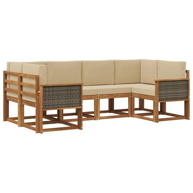 vidaXL Outdoor-Sofagarnitur 6 Stk Natur und Beige Massivholz Akazie 3385489